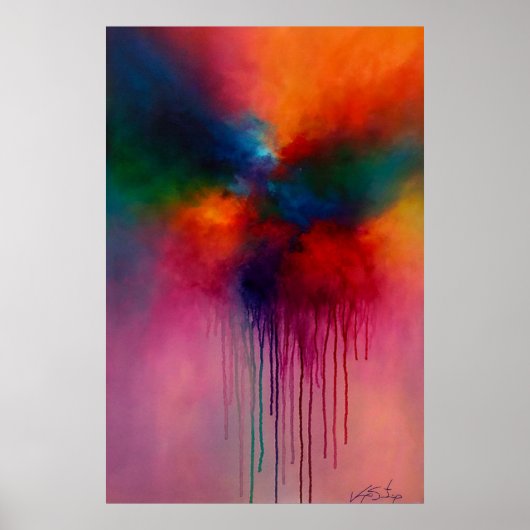 Chromatische Cascade - Abstracte Druppel Schilderi Poster (Voorkant)