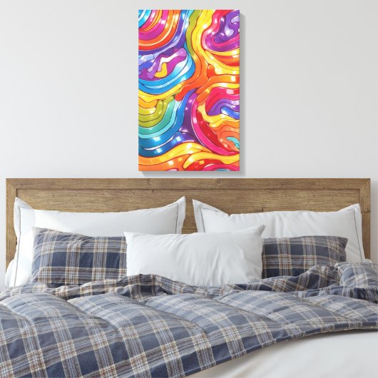 Chromatische flow kleurrijke abstracte muurkunst canvas afdruk (Insitu (Slaapkamer))