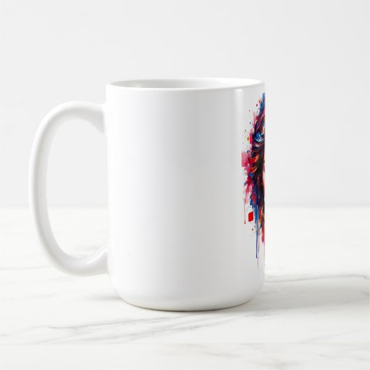 Chromatische muze – Neon Splash Portret Koffiemok (Links)