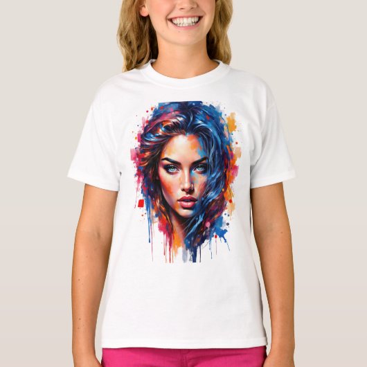 Chromatische muze – Neon Splash Portret T-shirt (Voorkant)