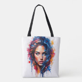 Chromatische muze – Neon Splash Portret Tote Bag (Achterkant)
