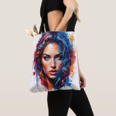 Chromatische muze – Neon Splash Portret Tote Bag (Dichtbij)