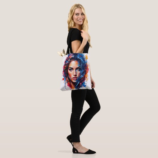 Chromatische muze – Neon Splash Portret Tote Bag (Op model)