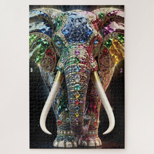 Chromatische Olifant Wandkunst | Levendig Geometri Legpuzzel (Verticaal)