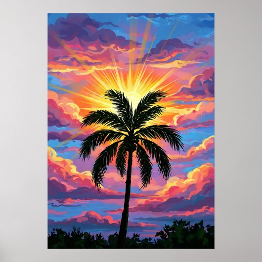 Chromatische palmboom zonsondergang poster (Voorkant)