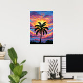 Chromatische palmboom zonsondergang poster (Thuiskantoor)