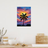 Chromatische palmboom zonsondergang poster (Keuken)