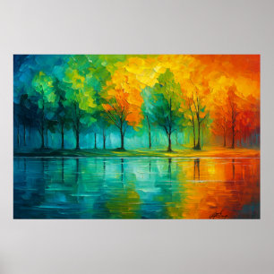 Chromatische Reflecties - Regenboogbos boven water Poster