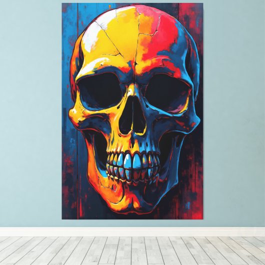 Chromatische schedel canvas afdruk (Insitu (Houten vloer))