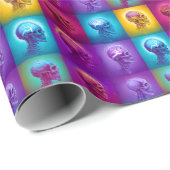Chromatische schedels - psychedelisch neonpatroon cadeaupapier (Rol Hoek)