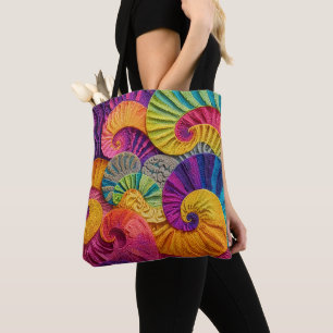 Chromatische Schelpen: Levendig Spiraal Mozaïek Tote Bag
