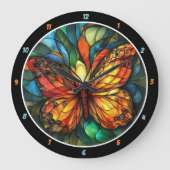 Chromatische vlucht" - Glas in lood Butterfly Grote Klok (Voorkant)