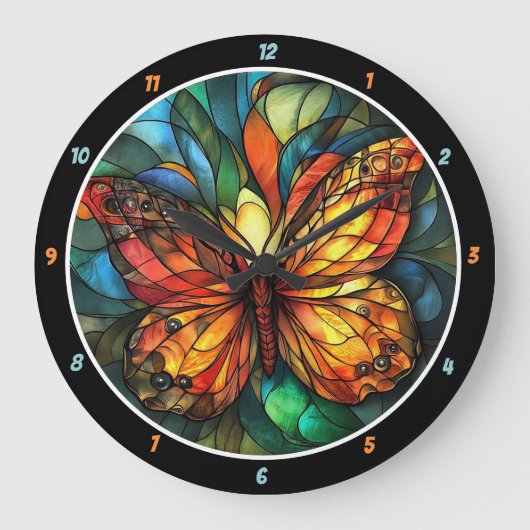 Chromatische vlucht" - Glas in lood Butterfly Grote Klok (Voorkant)