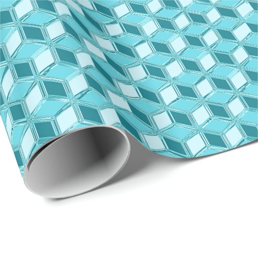 Chrome 3-d boxen - turquoise / aqua cadeaupapier (Rol Hoek)