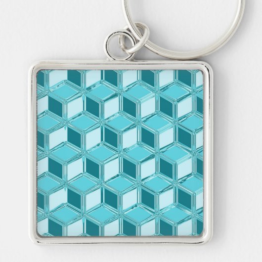 Chrome 3-d boxen - turquoise / aqua sleutelhanger (Voorkant)