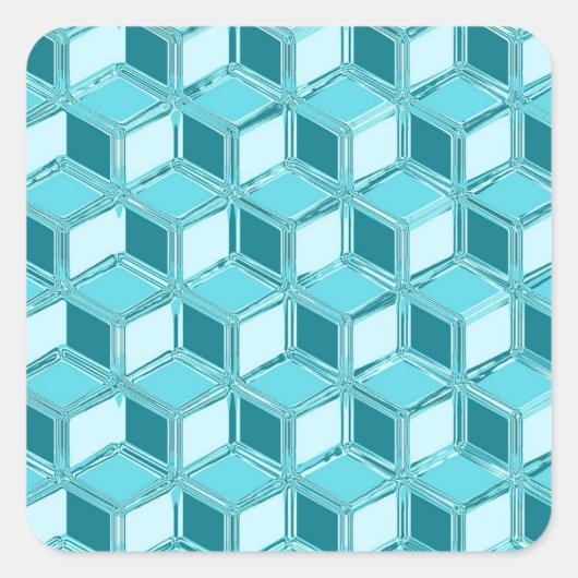 Chrome 3-d boxen - turquoise / aqua vierkante sticker (Voorkant)