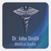 Chrome 3D Medical Dark Holographic Caduceus Vierkante Sticker (Voorkant)