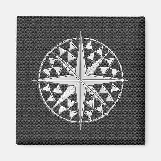 Chrome Achige Sterrenkompas op Koolstofvezel Magneet (Voorkant)