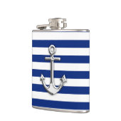 Chrome-achtige anker op het Navy Blue Stripes-deco Heupfles (Links)