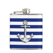 Chrome-achtige anker op het Navy Blue Stripes-deco Heupfles (Voorkant)