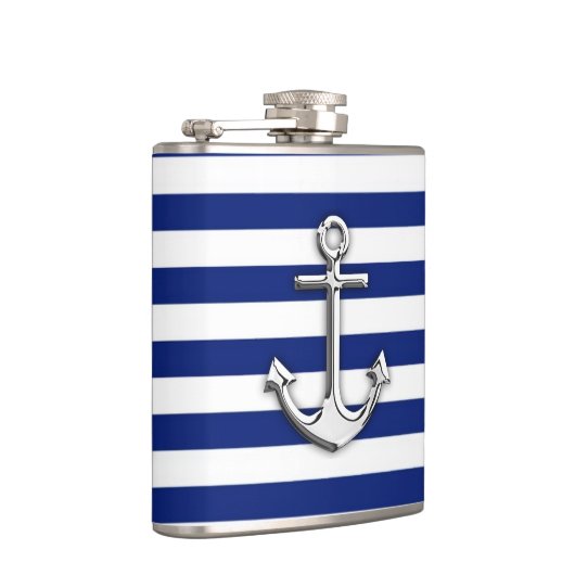 Chrome-achtige anker op het Navy Blue Stripes-deco Heupfles (Rechts)