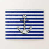 Chrome-achtige anker op het Navy Blue Stripes-deco Legpuzzel (Horizontaal)