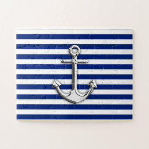 Chrome-achtige anker op het Navy Blue Stripes-deco Legpuzzel