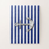 Chrome-achtige anker op het Navy Blue Stripes-deco Legpuzzel (Verticaal)