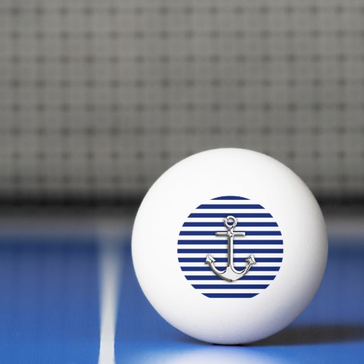 Chrome-achtige anker op het Navy Blue Stripes-deco Pingpongbal (Net)