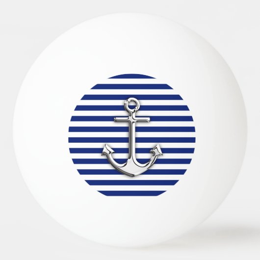Chrome-achtige anker op het Navy Blue Stripes-deco Pingpongbal (Achterkant)