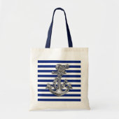 Chrome-achtige-hellingsanker op het Nautical Strip Tote Bag (Voorkant)