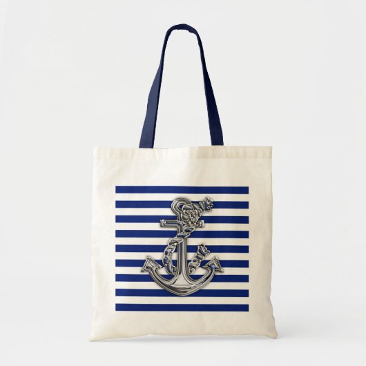 Chrome-achtige-hellingsanker op het Nautical Strip Tote Bag (Voorkant)