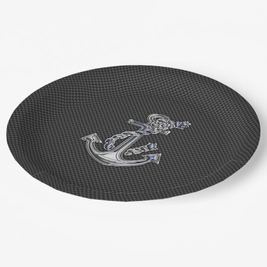 Chrome achtige hellingsanker op koolstofvezel papieren bordje (Gekanteld)