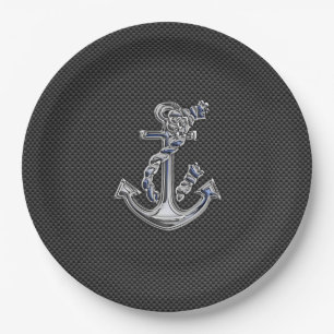 Chrome achtige hellingsanker op koolstofvezel papieren bordje