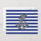 Chrome-achtige-hellingsanker op Nautical Stripes Briefkaart (Voorkant / Achterkant)