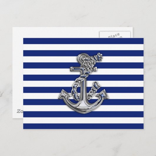 Chrome-achtige-hellingsanker op Nautical Stripes Briefkaart (Voorkant / Achterkant)
