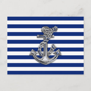 Chrome-achtige-hellingsanker op Nautical Stripes Briefkaart
