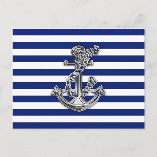 Chrome-achtige-hellingsanker op Nautical Stripes Briefkaart (Voorkant)
