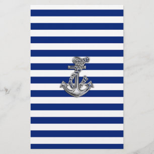 Chrome-achtige-hellingsanker op Nautical Stripes Briefpapier