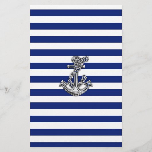 Chrome-achtige-hellingsanker op Nautical Stripes Briefpapier (Voorkant)