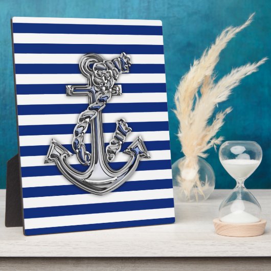 Chrome-achtige-hellingsanker op Nautical Stripes Fotoplaat (Zijkant)