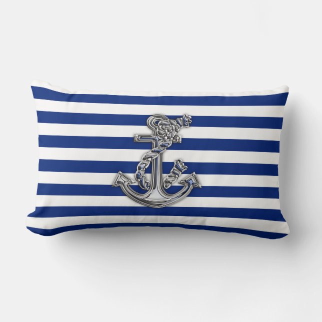 Chrome-achtige-hellingsanker op Nautical Stripes Kussen (Voorkant)