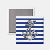 Chrome-achtige-hellingsanker op Nautical Stripes Magneet (Voorkant / Achterkant)