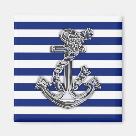 Chrome-achtige-hellingsanker op Nautical Stripes Magneet (Voorkant)