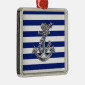 Chrome-achtige-hellingsanker op Nautical Stripes Metalen Ornament (Rechts)