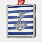 Chrome-achtige-hellingsanker op Nautical Stripes Metalen Ornament (Links)