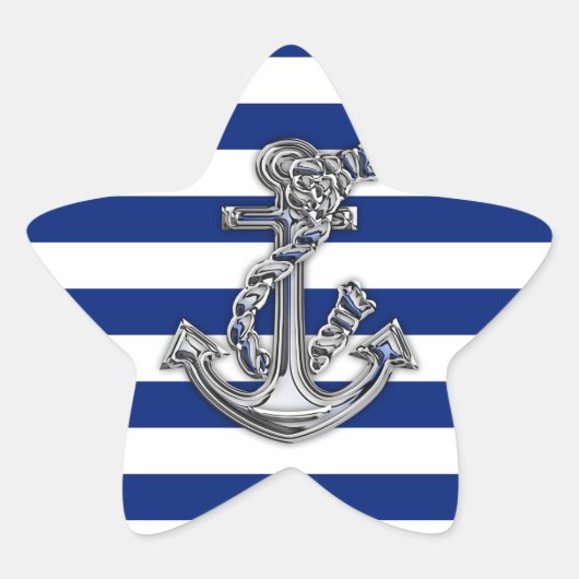 Chrome-achtige-hellingsanker op Nautical Stripes Ster Sticker (Voorkant)