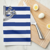Chrome-achtige-hellingsanker op Nautical Stripes Theedoek (Quarter Fold)
