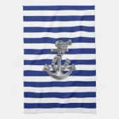 Chrome-achtige-hellingsanker op Nautical Stripes Theedoek (Verticaal)