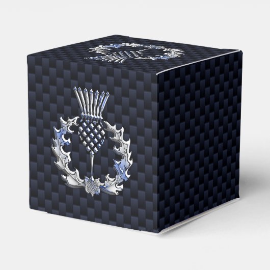 Chrome achtige koolstofvezel print Scottish Thistl Bedankdoosjes (Achterkant)